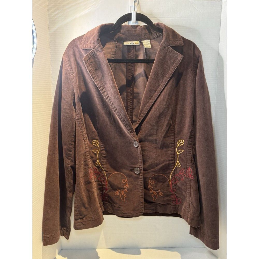 Caribbean Joe Women's Brown Embroidered Floral Pattern Jacket Large